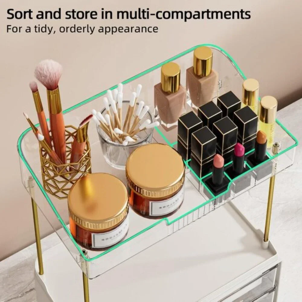 New 4-Tier Clear Bathroom Organizer, 2-Drawer Makeup & Skincare Vanity Storage